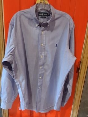 Ralph Lauren Men's Blue Thin-Stripe Button-Down Dress Shirt